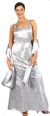 Main image of Beaded Formal Silver Prom Dress with Floral Accent